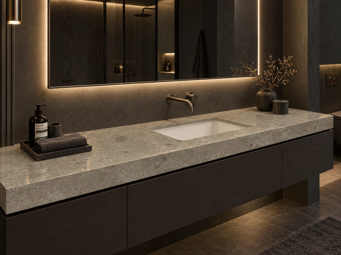 Столешница из мрамора Delicato Grey для ванной