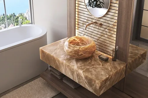 Столешница в ванную из оникса Miele Nuvolato