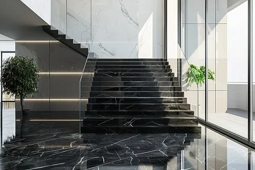 Лестница из мрамора Nero Marquina
