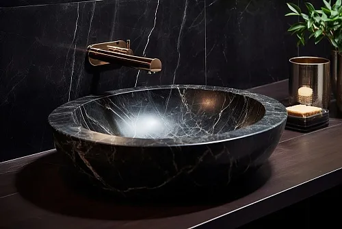 Раковина из цельного куска мрамора Nero Marquina