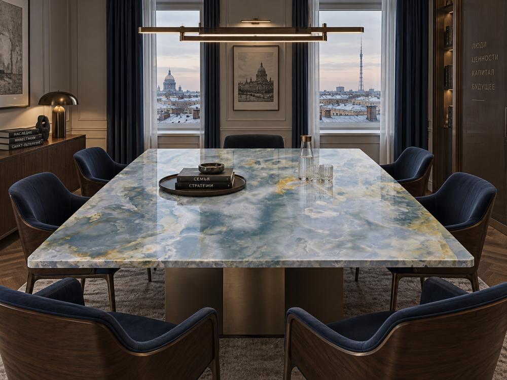 Столешница из оникса Onyx Blue для переговорной