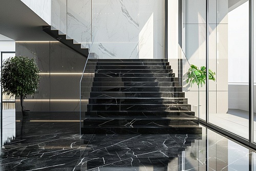 Лестница из мрамора Nero Marquina